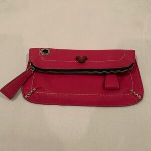 True religion pink leather handbag with ring for shoulder strap great condition.